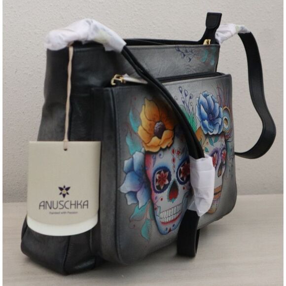 Anuschka 7207-CDA Women's Sugar Skulls Hand-Painted Leather Crossbody Bag - Picture 7 of 7